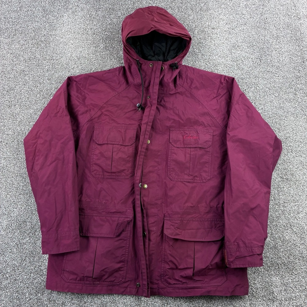 Vintage Cabela's Gore-Tex Jacket Mens XL Maroon Hooded Outdoor Field Jacket